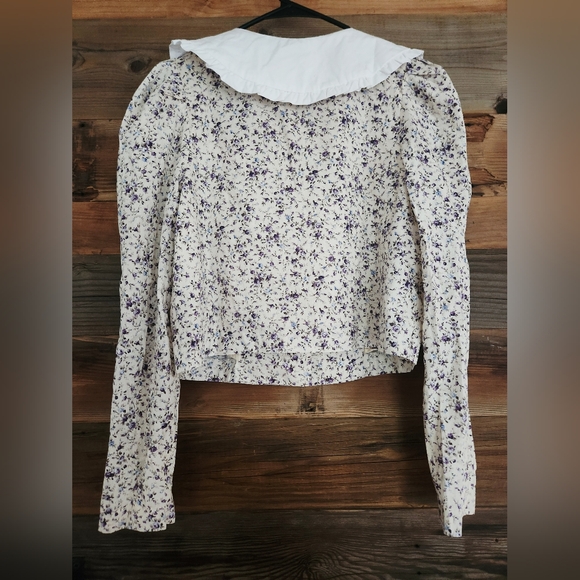 NWT ADORABLE English Factory Floral Print Puff Long Sleeve Top Size Large FLAWED - Picture 4 of 6